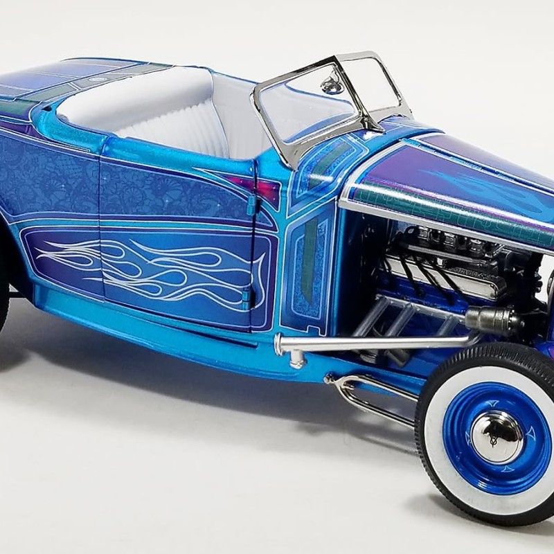 ACME A1805024 - 1932 Ford Roadster Hot Rod Blue Metallic with Flames - Scale 1:18