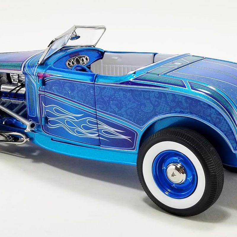 ACME A1805024 - 1932 Ford Roadster Hot Rod Blue Metallic with Flames - Scale 1:18