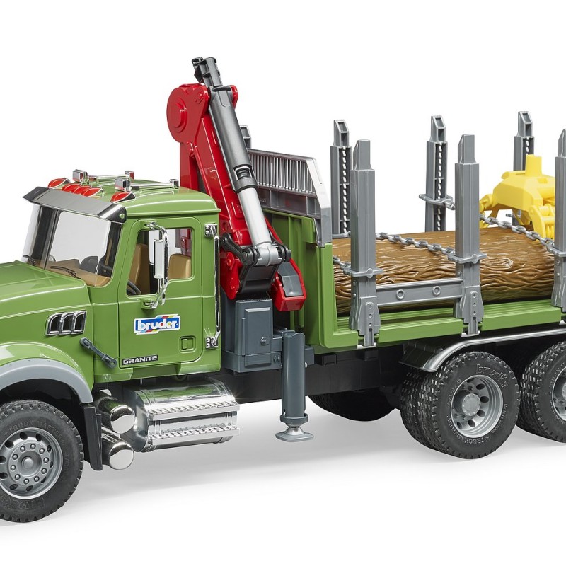 Bruder 02824 - MACK Granite Timber truck with loading crane and 3 trunks - Scale 1:16
