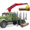 Bruder 02824 - MACK Granite Timber truck with loading crane and 3 trunks - Scale 1:16