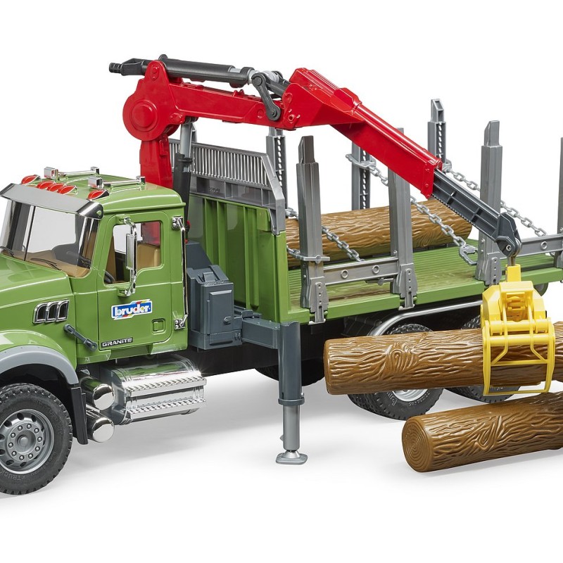Bruder 02824 - MACK Granite Timber truck with loading crane and 3 trunks - Scale 1:16
