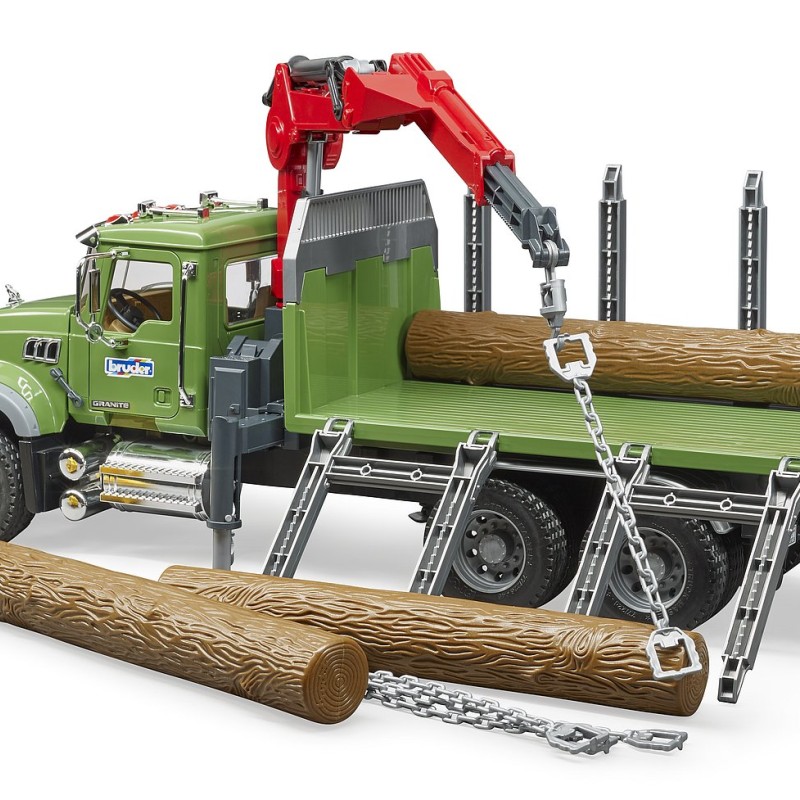 Bruder 02824 - MACK Granite Timber truck with loading crane and 3 trunks - Scale 1:16