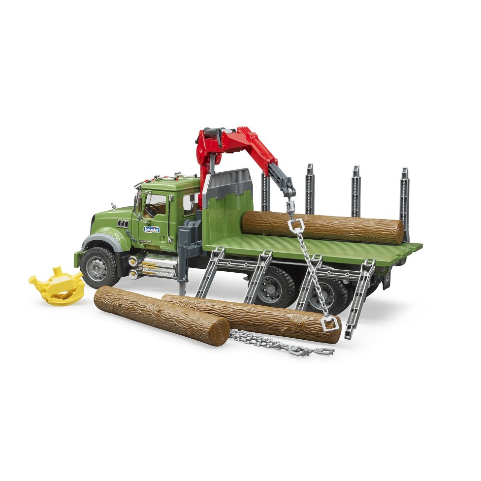 Bruder 02824 - MACK Granite Timber truck with loading crane and 3 trunks - Scale 1:16