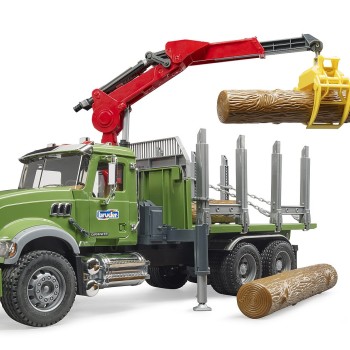 Bruder 02824 - MACK Granite Timber truck with loading crane and 3 trunks - Scale 1:16
