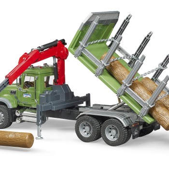 Bruder 02824 - MACK Granite Timber truck with loading crane and 3 trunks - Scale 1:16