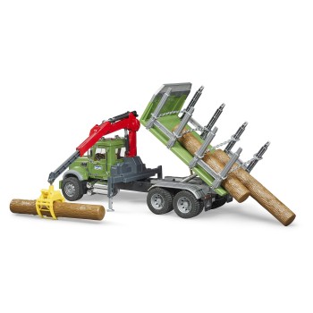Bruder 02824 - MACK Granite Timber truck with loading crane and 3 trunks - Scale 1:16