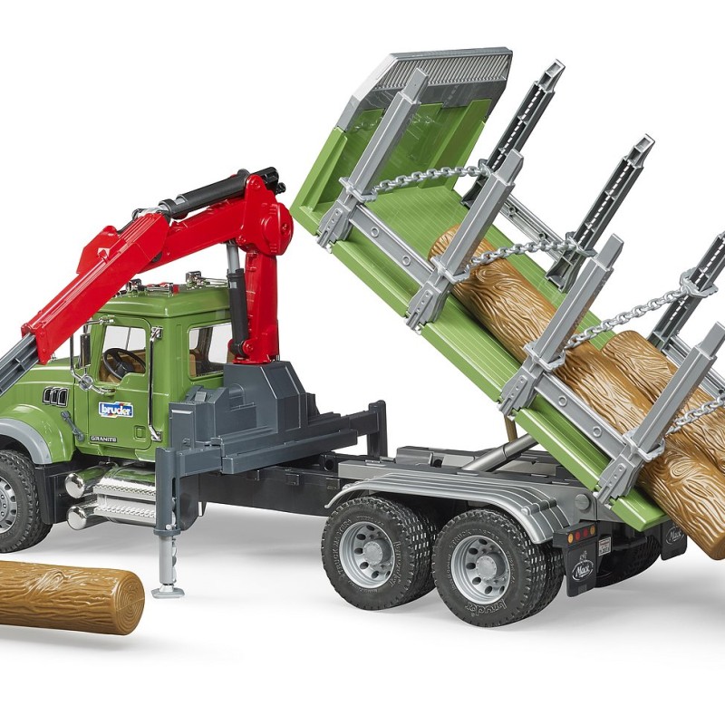 Bruder 02824 - MACK Granite Timber truck with loading crane and 3 trunks - Scale 1:16