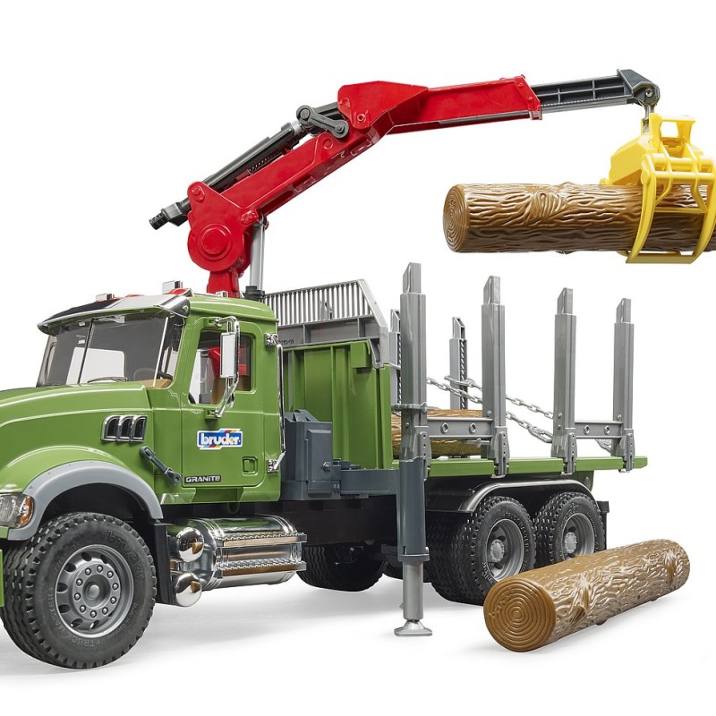 Bruder 02824 - MACK Granite Timber truck with loading crane and 3 trunks - Scale 1:16