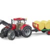 Bruder 03198 - Case IH Optum 300 CVX Tractor with Front Loader and Bailer Trailer - 1:16 Scale