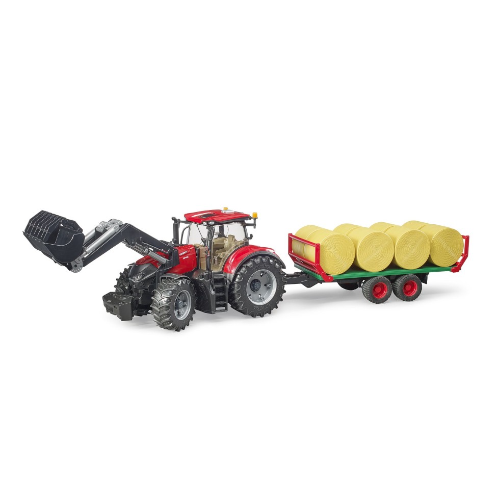 Bruder 03198 - Case IH Optum 300 CVX Tractor with Front Loader and Bailer Trailer - 1:16 Scale