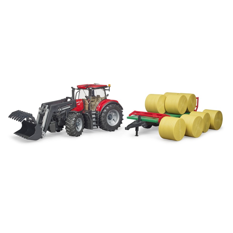 Bruder 03198 - Case IH Optum 300 CVX Tractor with Front Loader and Bailer Trailer - 1:16 Scale
