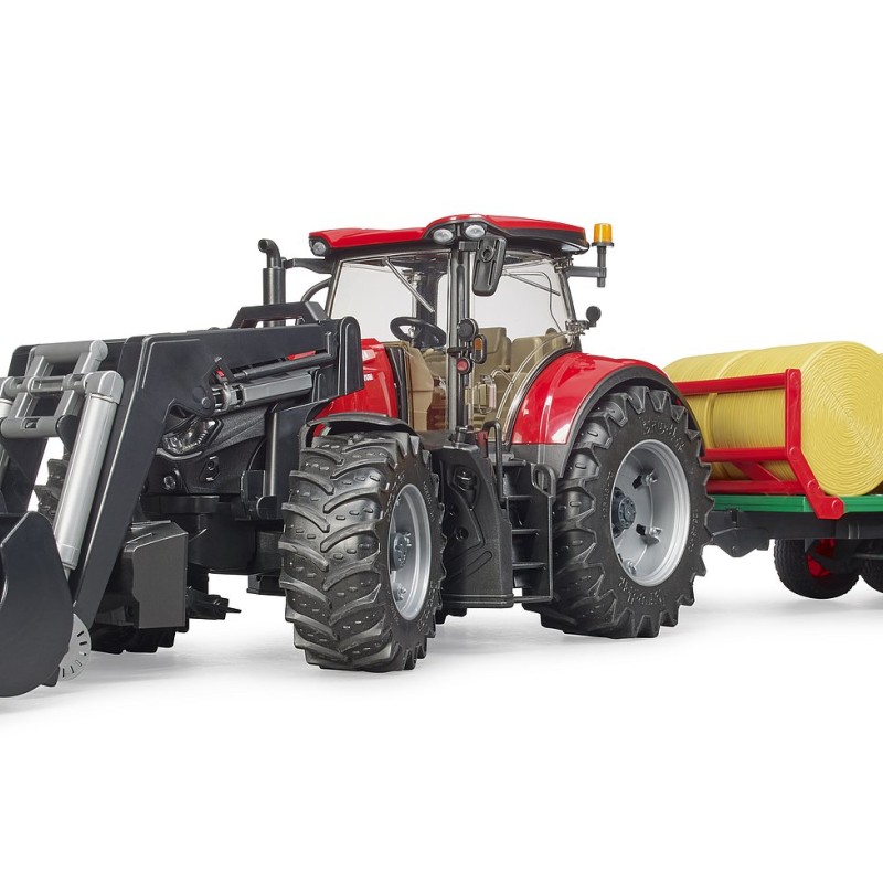 Bruder 03198 - Case IH Optum 300 CVX Tractor with Front Loader and Bailer Trailer - 1:16 Scale