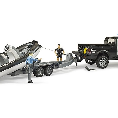 Bruder 02507 - Police Dodge Ram 2500 Pickup & Trailer Boat and 2 Figures New 2022 - Scale 1:16