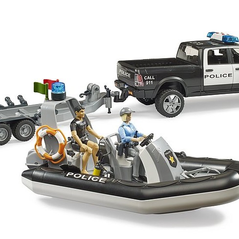 Bruder 02507 - Police Dodge Ram 2500 Pickup & Trailer Boat and 2 Figures New 2022 - Scale 1:16