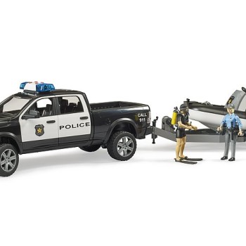 Bruder 02507 - Police Dodge Ram 2500 Pickup & Trailer Boat and 2 Figures New 2022 - Scale 1:16