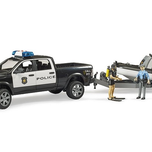 Bruder 02507 - Police Dodge Ram 2500 Pickup & Trailer Boat and 2 Figures New 2022 - Scale 1:16