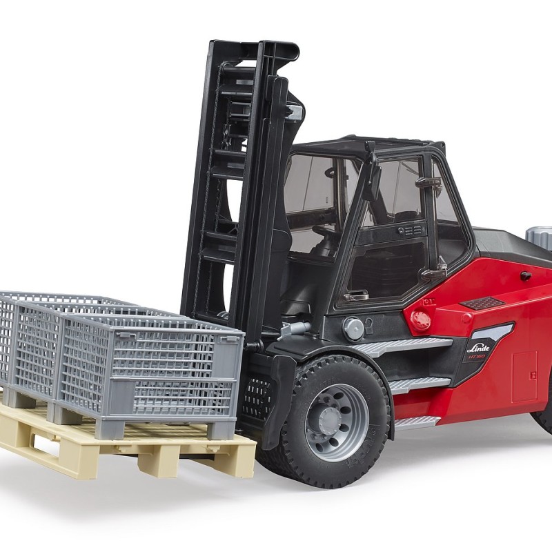 Bruder 02513 - Forklift Linde HT160D Stacker with Pallet and 3 Pallet Cages New Item 2022 - 1:16 Scale