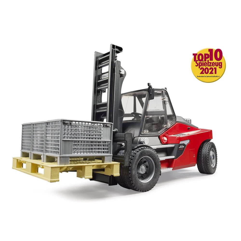 Bruder 02513 - Forklift Linde HT160D Stacker with Pallet and 3 Pallet Cages New Item 2022 - 1:16 Scale