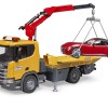 Bruder 03552 - Scania Super 560R Flat Top Tow Truck with Roadster and L & S - Scale 1:16