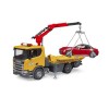 Bruder 03552 - Scania Super 560R Flat Top Tow Truck with Roadster and L & S - Scale 1:16