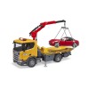 Bruder 03552 - Scania Super 560R Flat Top Tow Truck with Roadster and L & S - Scale 1:16