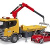 Bruder 03552 - Scania Super 560R Flat Top Tow Truck with Roadster and L & S - Scale 1:16