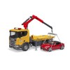 Bruder 03552 - Scania Super 560R Flat Top Tow Truck with Roadster and L & S - Scale 1:16
