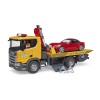 Bruder 03552 - Scania Super 560R Flat Top Tow Truck with Roadster and L & S - Scale 1:16