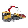 Bruder 03552 - Scania Super 560R Flat Top Tow Truck with Roadster and L & S - Scale 1:16