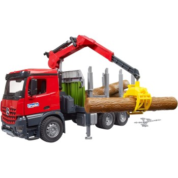 Bruder 03669 - Mercedes Benz Arcos Timber Truck with Loading Crane and 3 Trunks - New 2023 - Scale 1:16