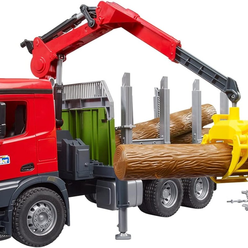 Bruder 03669 - Mercedes Benz Arcos Timber Truck with Loading Crane and 3 Trunks - New 2023 - Scale 1:16
