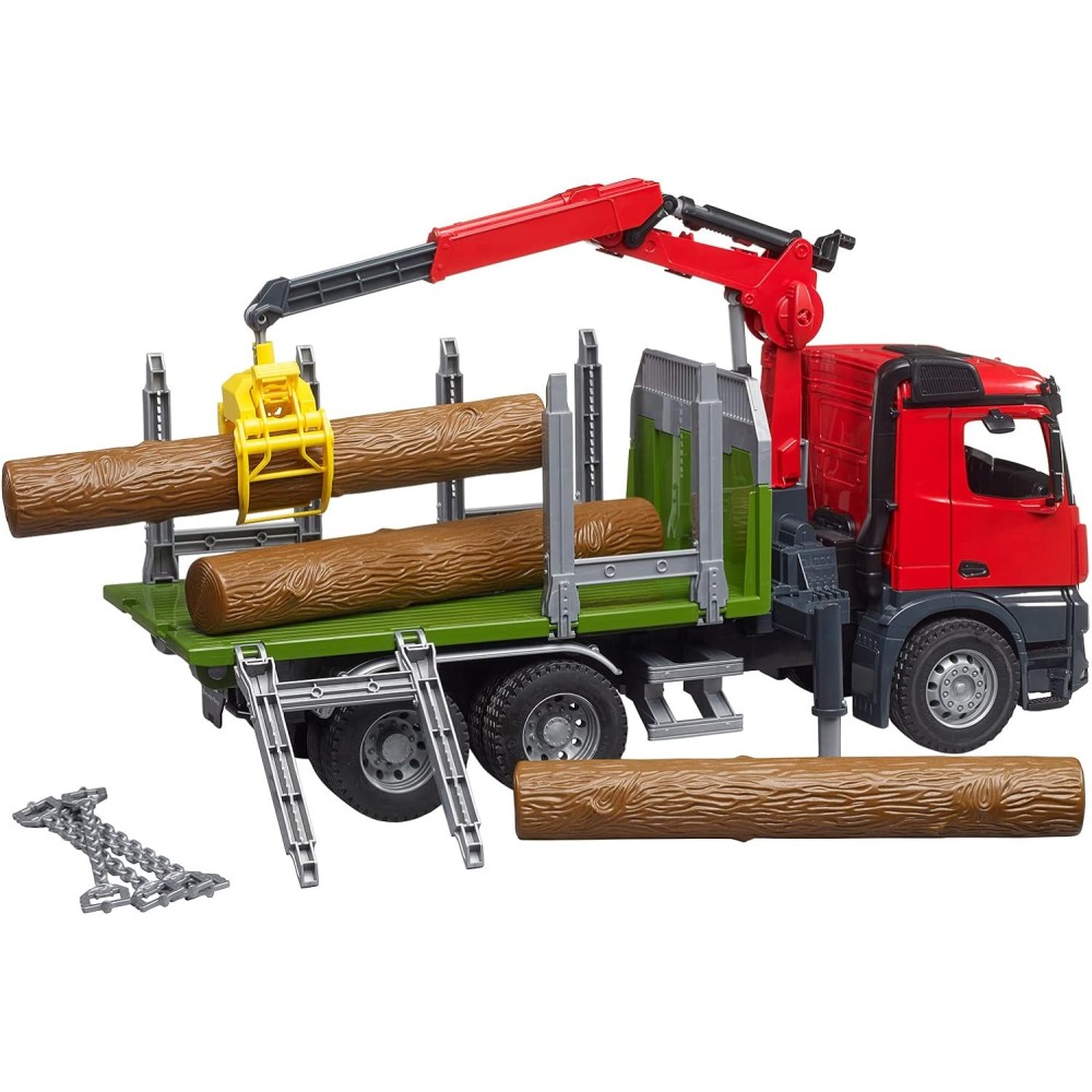 Bruder 03669 - Mercedes Benz Arcos Timber Truck with Loading Crane and 3 Trunks - New 2023 - Scale 1:16