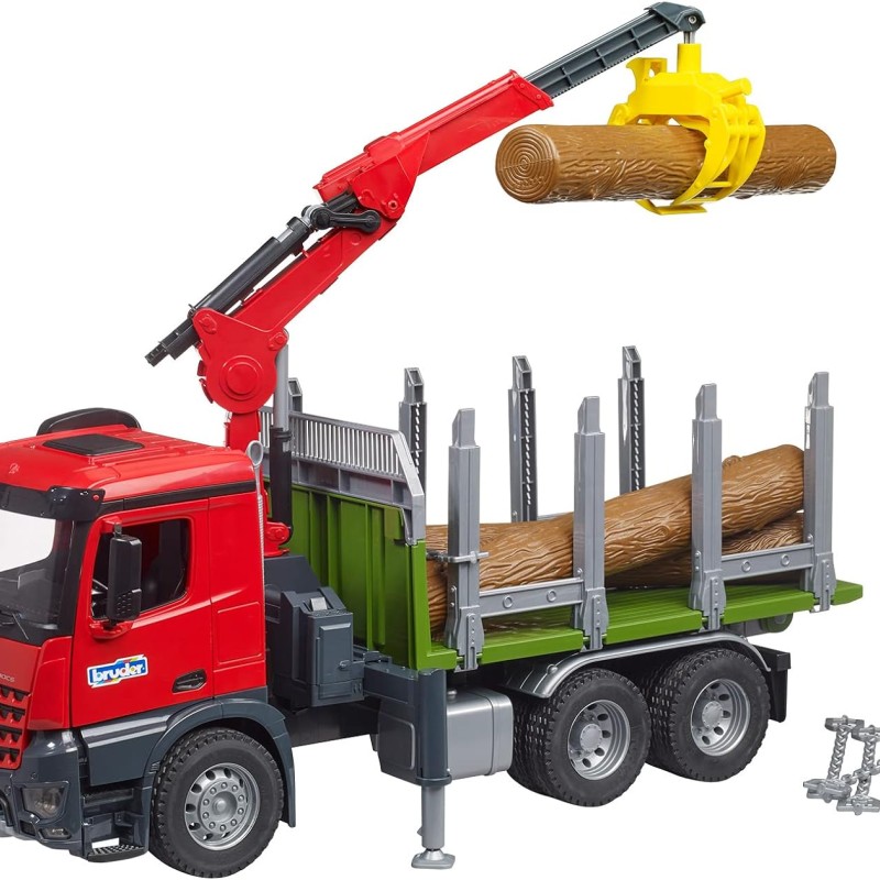 Bruder 03669 - Mercedes Benz Arcos Timber Truck with Loading Crane and 3 Trunks - New 2023 - Scale 1:16