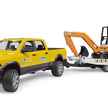Bruder 02546 - Dodge RAM 2500 Truck Rental Service with Trailer & Mini Excavator - Scale 1:16 New 2025
