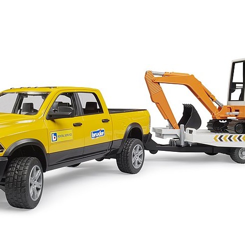 Bruder 02546 - Dodge RAM 2500 Truck Rental Service with Trailer & Mini Excavator - Scale 1:16 New 2025