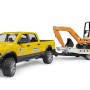 Bruder 02546 - Dodge RAM 2500 Truck Rental Service with Trailer & Mini Excavator - Scale 1:16 New 2025