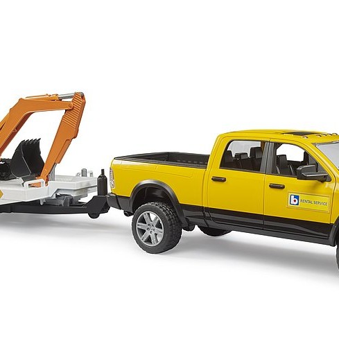 Bruder 02546 - Dodge RAM 2500 Truck Rental Service with Trailer & Mini Excavator - Scale 1:16 New 2025