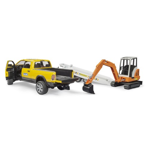 Bruder 02546 - Dodge RAM 2500 Truck Rental Service with Trailer & Mini Excavator - Scale 1:16 New 2025