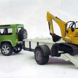 Bruder 02593 - Land Rover Defender with trailer, CAT Micro excavator 8010 CTS and Man - Scale 1:16