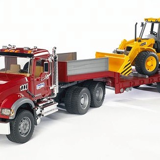 Bruder 02813 - MACK Granite Truck with Low Loader and JCB 4CX Backhoe Loader - Scale 1:16 
