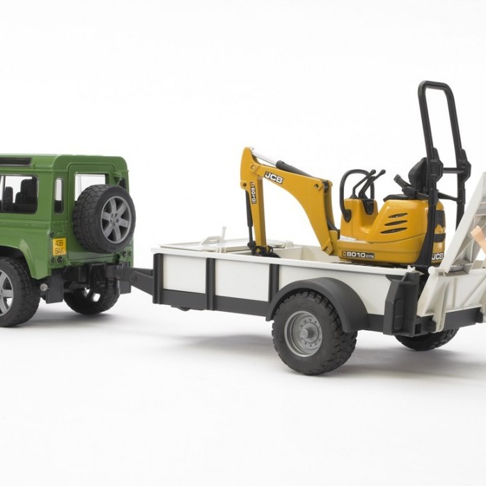 Bruder 02593 - Land Rover Defender with trailer, CAT Micro excavator 8010 CTS and Man - Scale 1:16