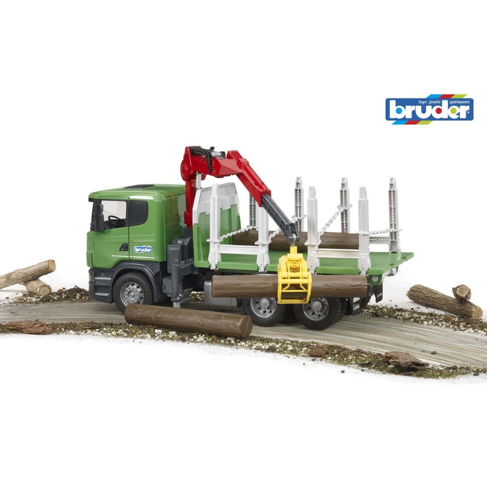 Bruder 03524 - Scania R-series Timber truck with loading crane and 3 trunks - Scale 1:16