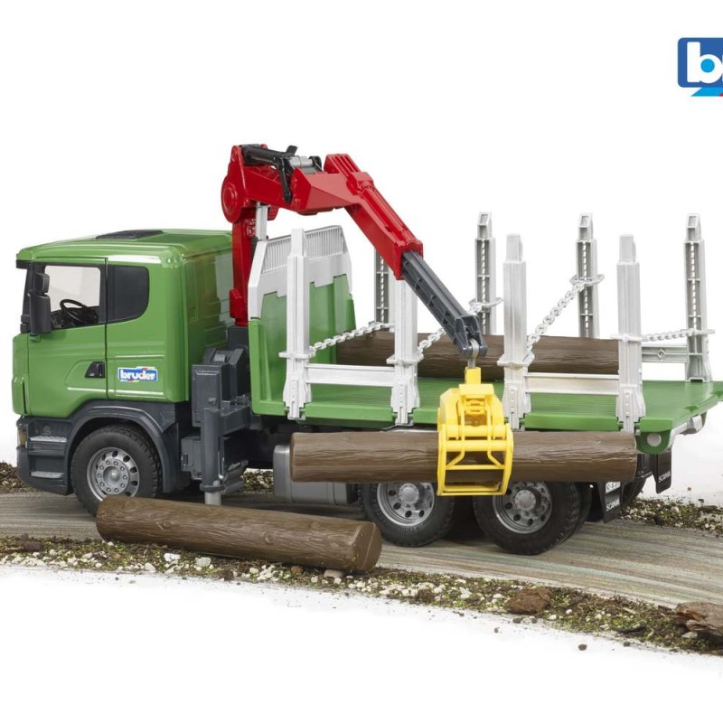 Bruder 03524 - Scania R-series Timber truck with loading crane and 3 trunks - Scale 1:16