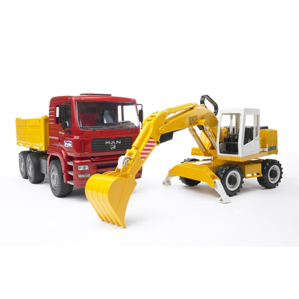 Bruder 02751 - MAN TGA Construction Dump Truck with Liebherr Excavator - Scale 1:16