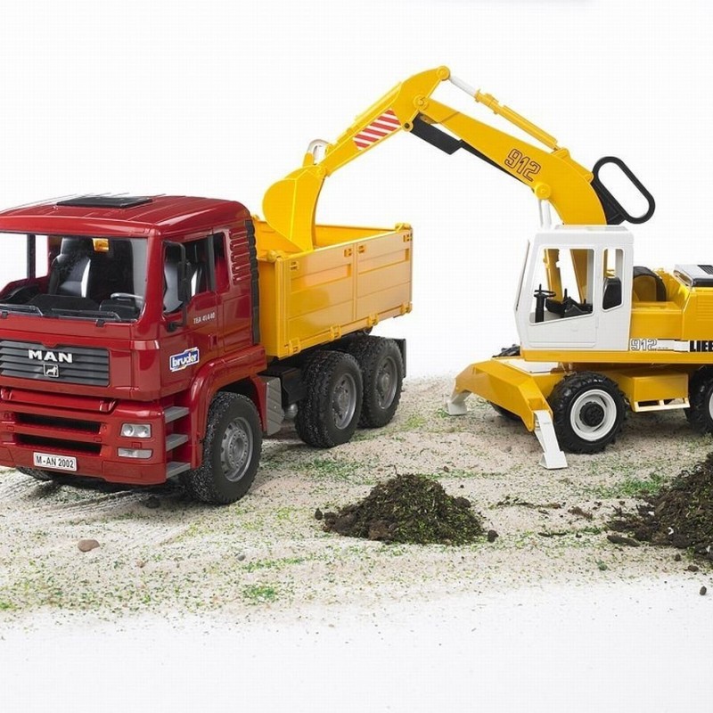 Bruder 02751 - MAN TGA Construction Dump Truck with Liebherr Excavator - Scale 1:16