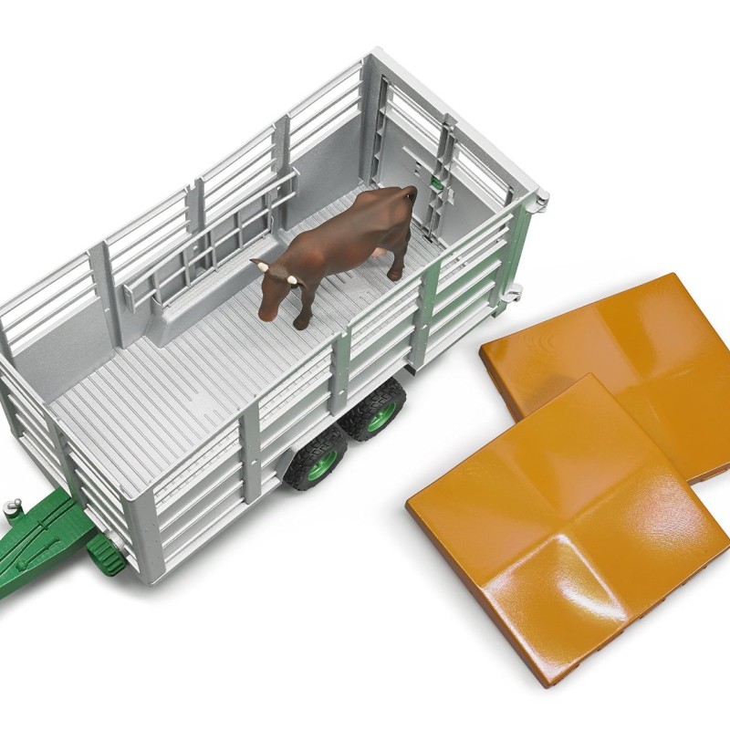 Bruder 02227 - Tandem axle Animal Livestock Trailer with 1 Cow Scale 1:16