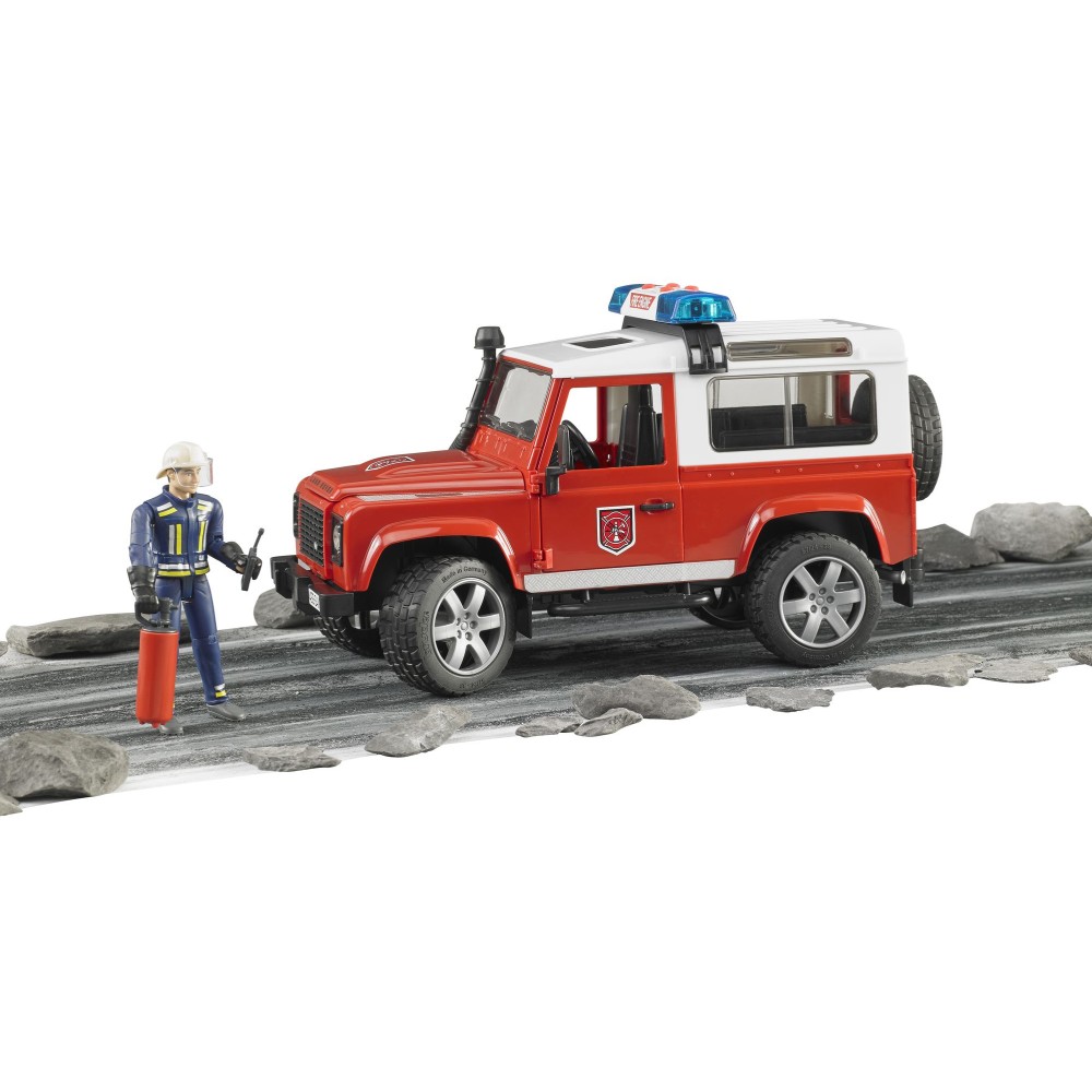 Bruder 02596 Land Rover Defender Station Wagon Fire Department with Fireman Scale 1:16