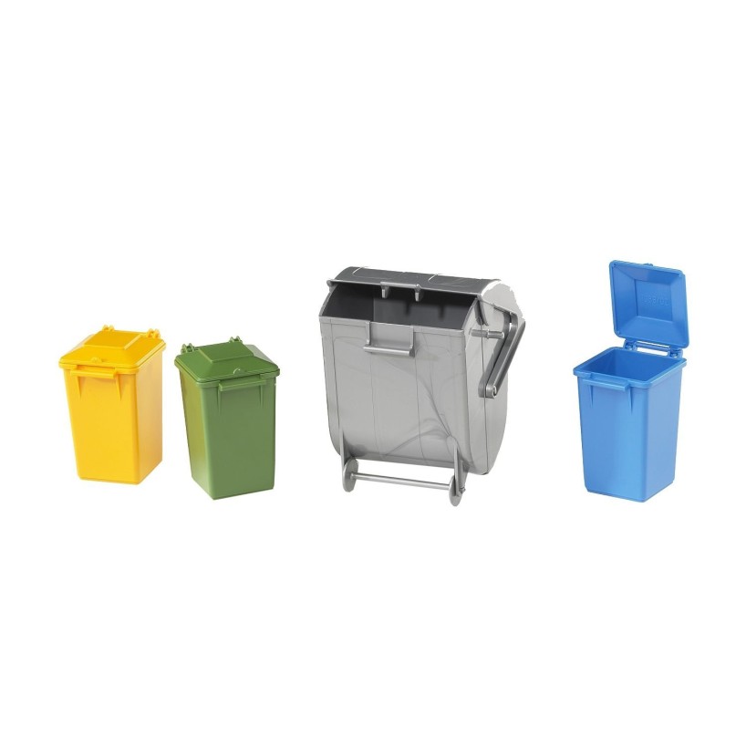 Bruder 02607  - Accessories: Garbage Can Set (3 small, 1 large) - Scale 1:16