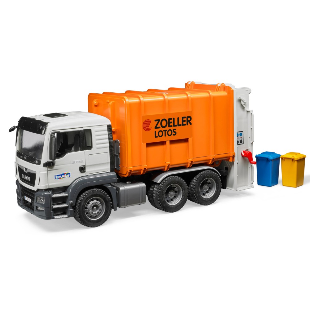 Bruder 03762 MAN TGS Rear Loading Garbage Truck (orange) - Scale 1:16