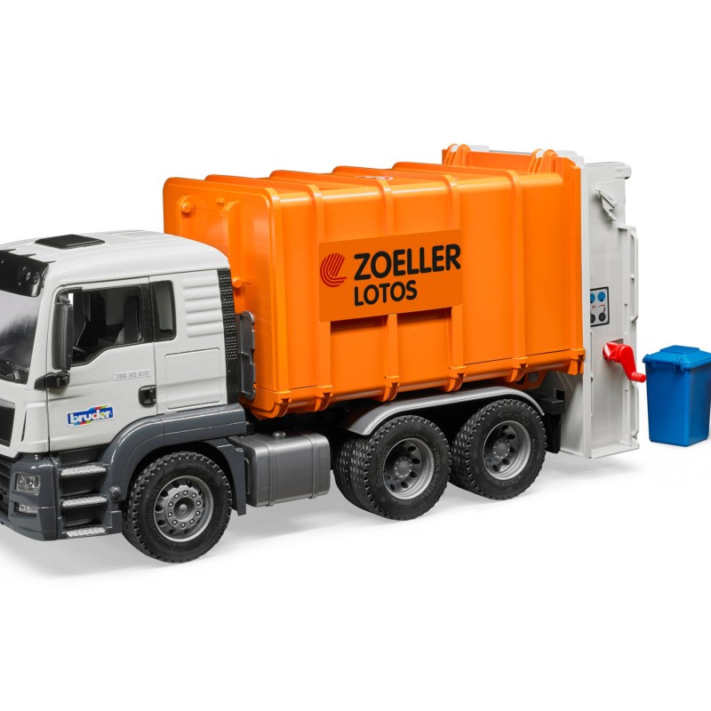 Bruder 03762 MAN TGS Rear Loading Garbage Truck (orange) - Scale 1:16